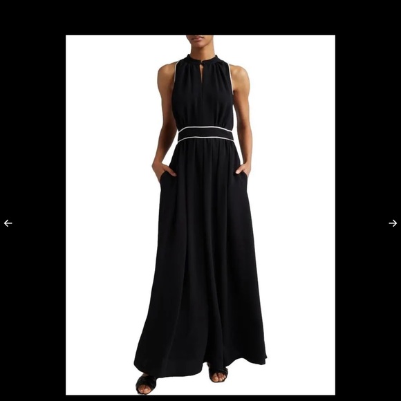 MaxMara Dresses & Skirts - MAX MARA 
Contrast Trim Crepe Halter Maxi Dress